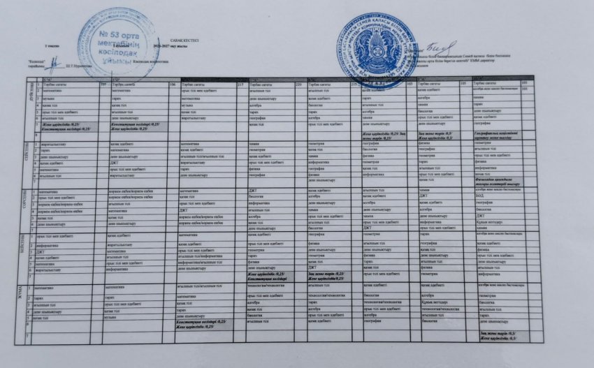 2026-2027 оқу жылының сабақ кестесі